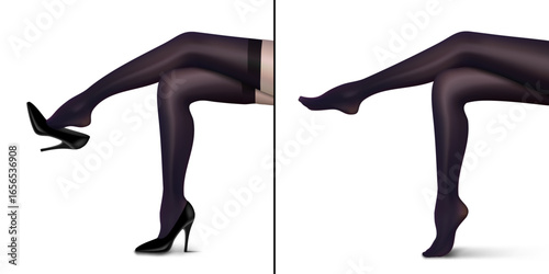 Legs In Black Nylon Pantyhose. Tights Ad Template
