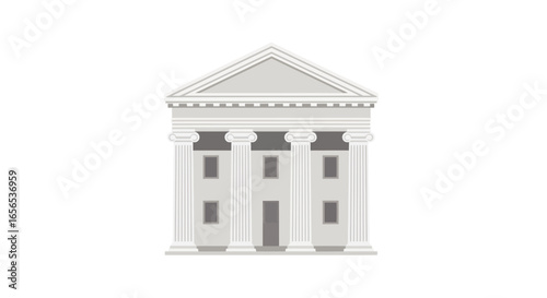 Classical building facade illustration representing justice, authority, and government institutions. Vector graphic of a courthouse or bank.