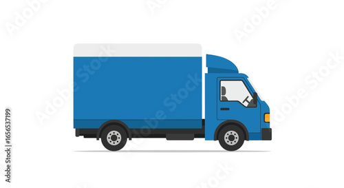 Commercial blue cargo truck for delivery and shipping services. Vector illustration of a freight vehicle for transportation and logistics concept.
