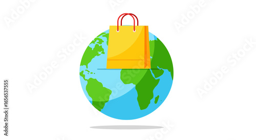 Global Shopping Bag on Planet Earth A Concept of Worldwide Commerce and Retail