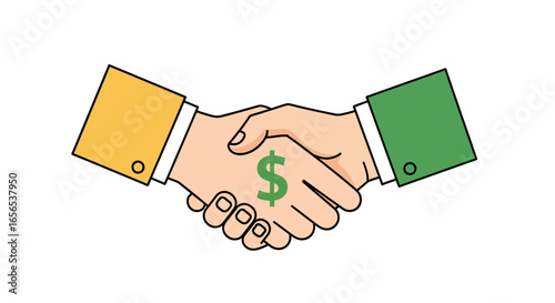 Business handshake with a dollar sign icon, symbolizing a successful financial agreement, partnership, and investment. Vector illustration.