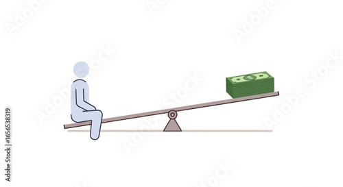 Financial Balance Person vs. Money on a Seesaw Demonstrating Economic Equilibrium