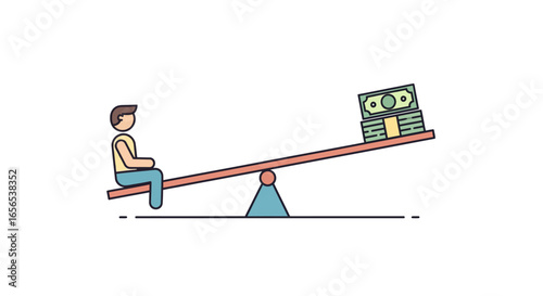 Financial Imbalance A Person Weighing Against Money on a See-Saw
