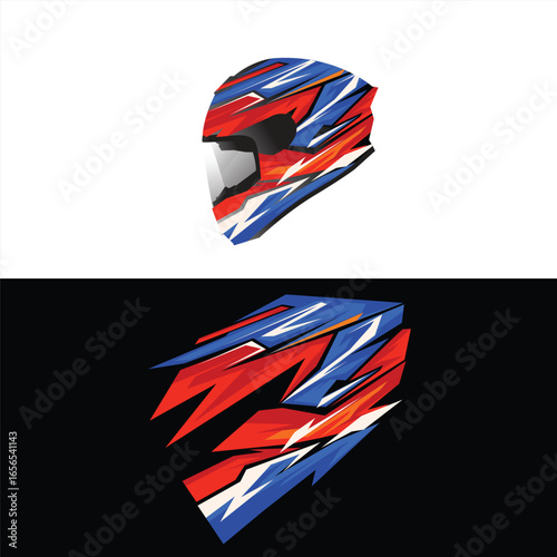 Racing or rally helmet body wrap sticker design with a sporty and aggressive style