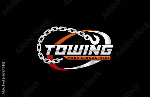 towing car logo template Crane Service vector illustration for automotive on black background