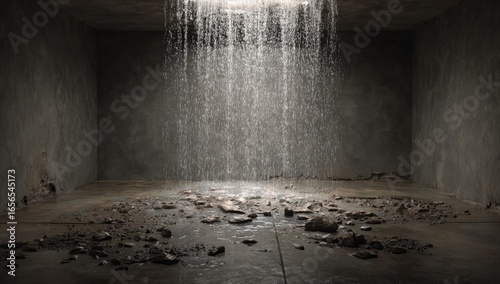 Fototapeta Naklejka Na Ścianę i Meble -  Waterfall in a dark subterranean chamber