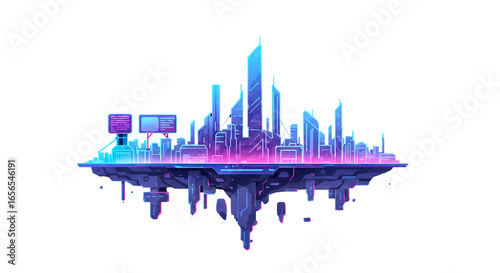 Futuristic Neon Holographic Cityscape