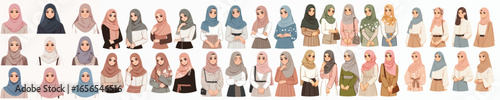 set of vector models of women in hijab