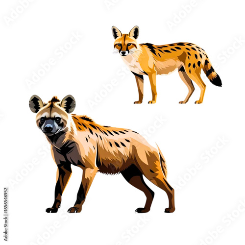 African hyena and jackal vector illustration for wildlife and nature projects