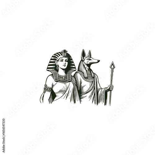 Wallpaper Mural Cleopatra standing beside anubis engraving design vector illustration Torontodigital.ca
