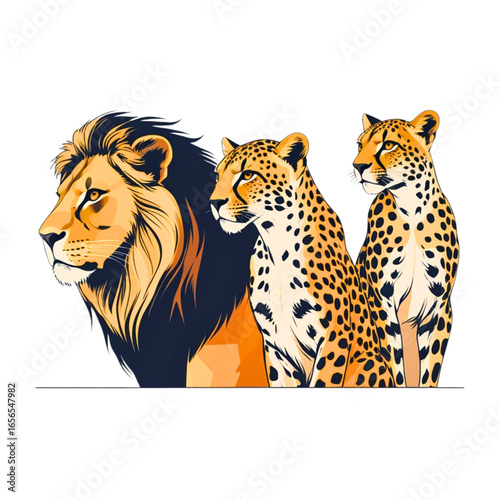 Majestic lion and cheetahs powerful wild animals vector illustration safari animals