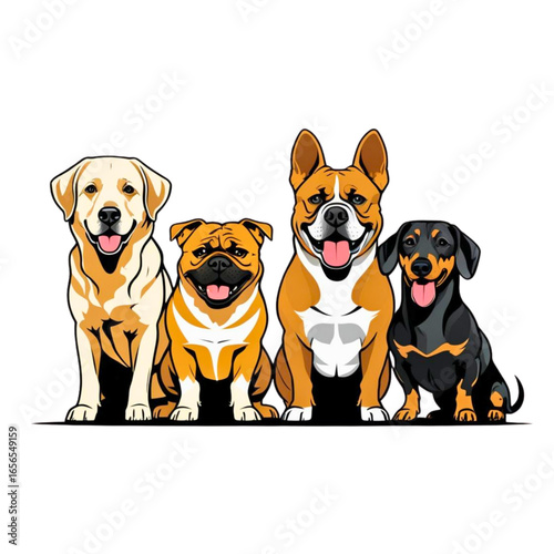 Diverse dog breeds collection vector illustration scalable graphic design pets