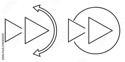 Two forward icons with curved arrow and circle showing repeat and loop functions in black outline style