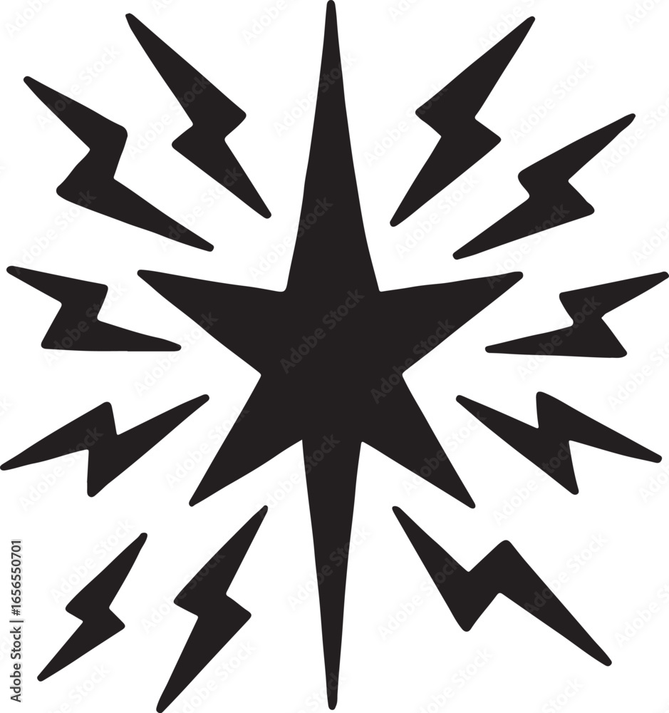 Fototapeta premium Star with zigzag rays silhouette icon, dynamic celestial design, decorative, bright, and cosmic illustration.