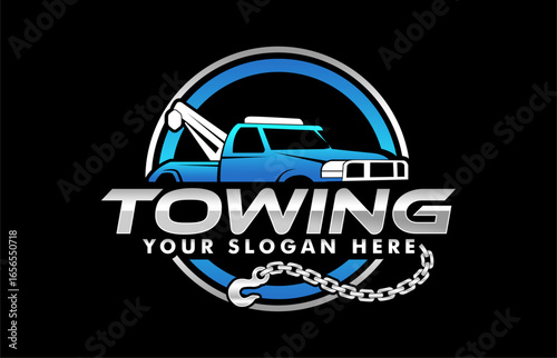 towing car logo template Crane Service vector illustration for automotive on black background