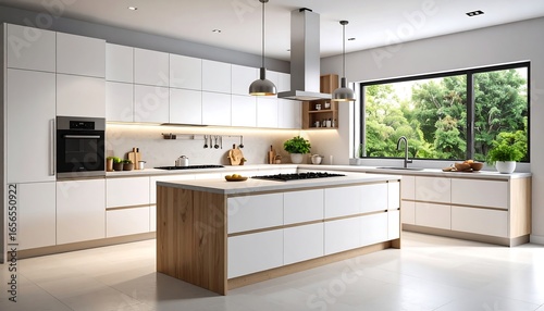 Modern kitchen interior design with an island.