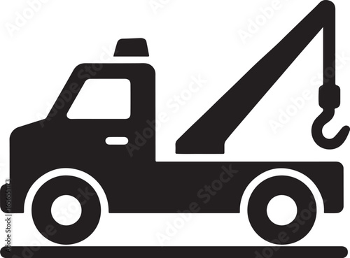Tow truck silhouette icon, simple vehicle design for transport, recovery, roadside assistance, and towing services.