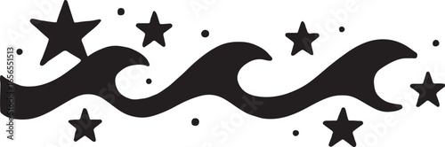 Star wave border silhouette, decorative celestial frame, playful design, cosmic, night sky, and astronomy art.