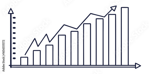 Illustration of a bar graph with an upward trending arrow indicating growth and positive performance trend