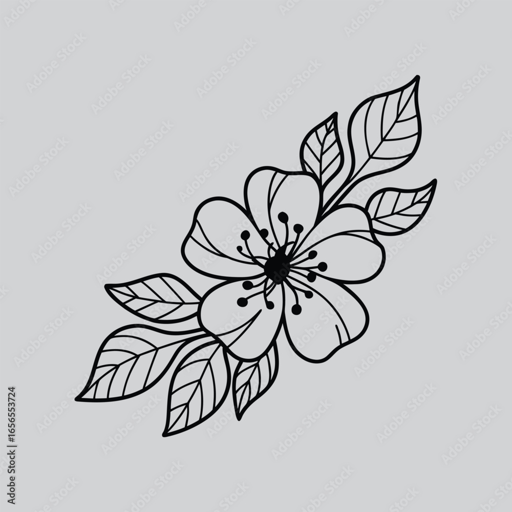 Fototapeta premium Camellia Modern Floral Wall Art Line Drawings