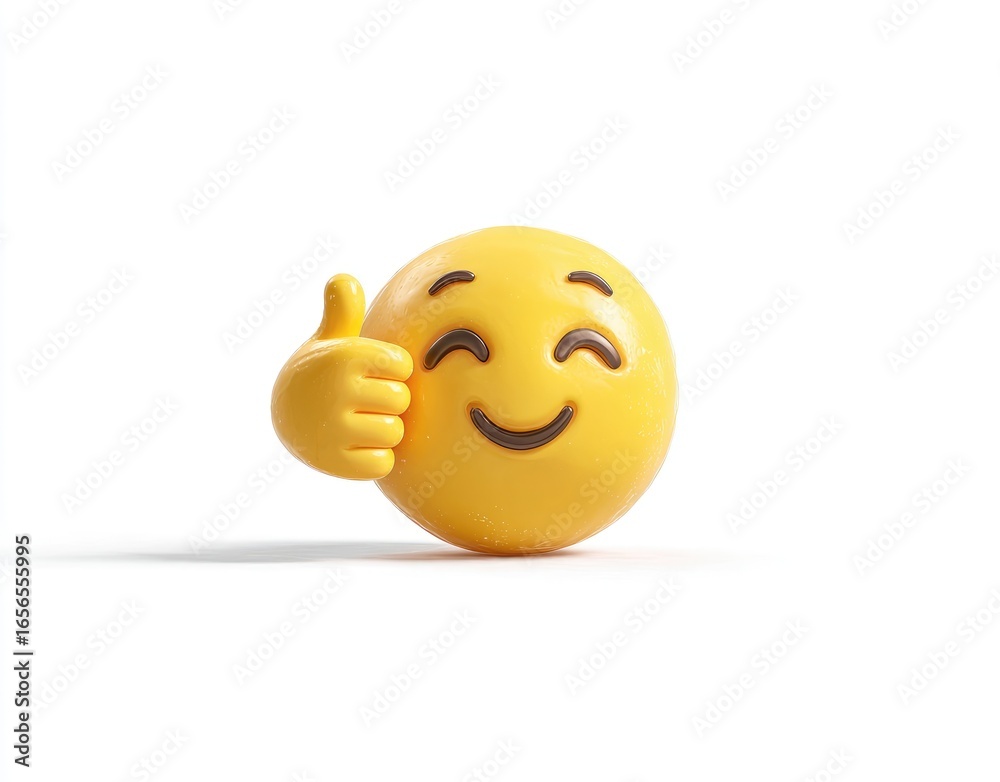 Fototapeta premium 3D rendered emoji, round yellow face with a thumbs-up gesture