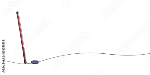 Ringette stick and blue ring on ice. Minimalist continuous line vector illustration. Winter sport for Milano Cortina 2026 Winter Olympics and XXV Olympic Winter Games design and competition concept.