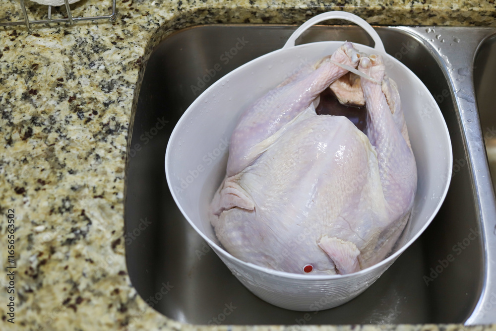Ταπετσαρία A frozen turkey  thawing  in a kitchen sink