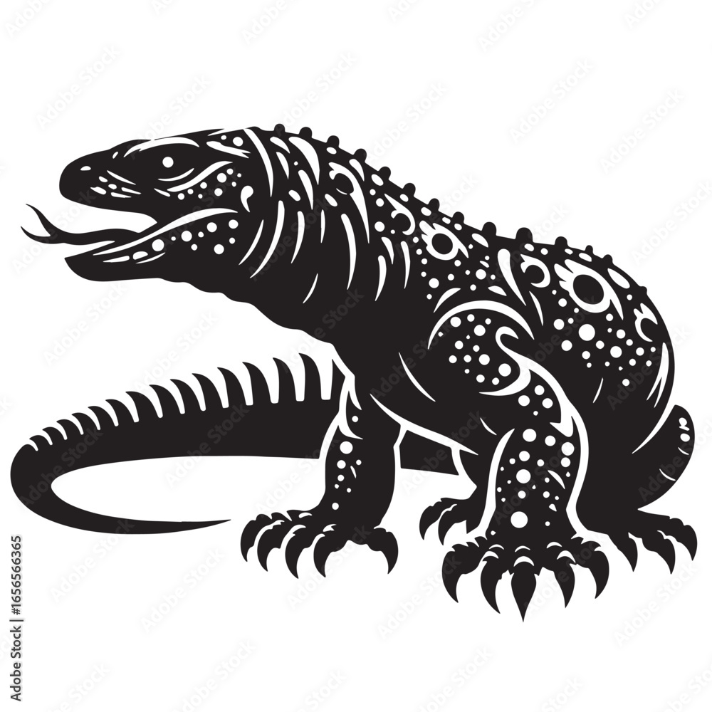 Fototapeta premium black Gila Monster Silhouette Vector, High Quality Illustration on White Background