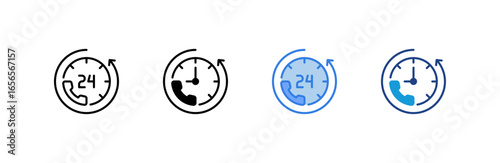 24 Hours Support icon set multiple style collection