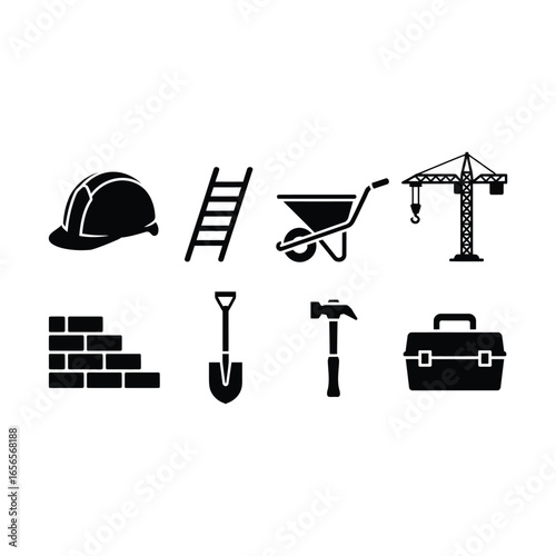 Construction tools and equipment icons set