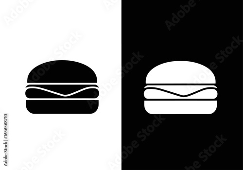 Burger Silhouette: A minimalist, eye-catching graphic showcasing two monochrome burger illustrations, set against opposing black and white backgrounds.