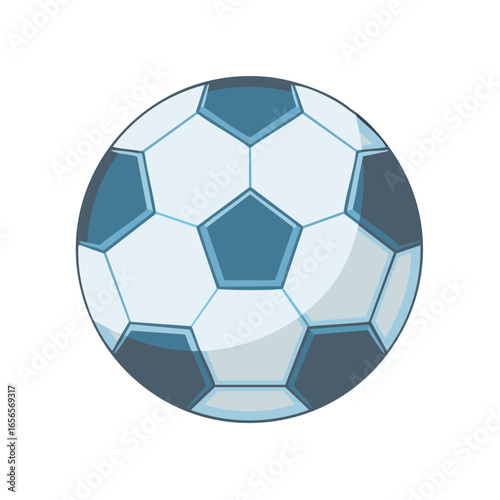Cartoon Soccer Ball Illustration with Hexagons and Pentagons in White and Blue