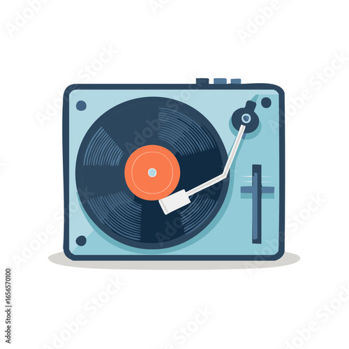 Turntable Plays Vinyl Record - Flat Graphic Illustration of a DJ Equipment with Stylus Arm Groove