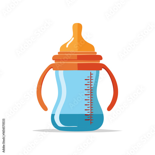 Cartoon Baby Bottle with Measurement Markings and Handles for Easy Grip Feeding