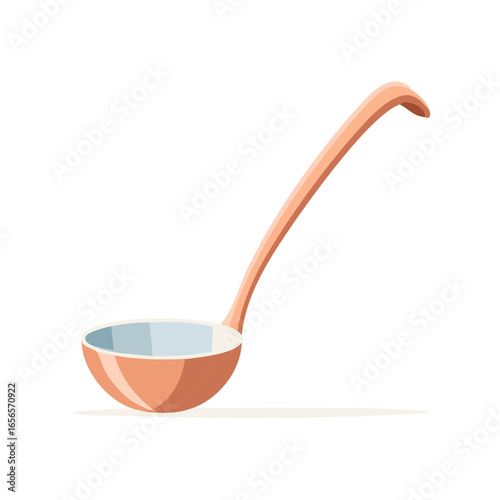 Isolated Ladle in cartoon style with long handle, kitchen utensil for serving soup and stews, cooking tool