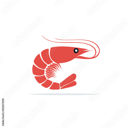 Simple red shrimp illustration depicting seafood and culinary design featuring a playful, isolated crustacean.