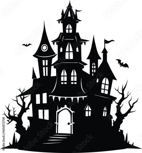 Halloween haunted house Black silhouette