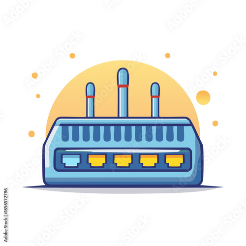 Wireless Internet Router with Antennae Connection Plugs Connectivity Vector Illustration