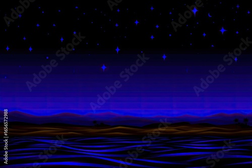 Night desert landscape with glowing stars