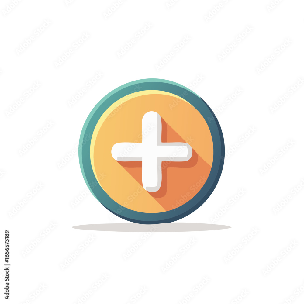 Obraz premium Add Symbol Illustration: White Plus Sign in Orange and Blue Circle with Shadow