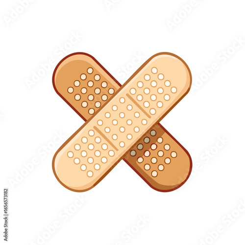 Pair of Crossed Adhesive Bandages for Wound Care, Beige Plasters for Cuts and Scrapes