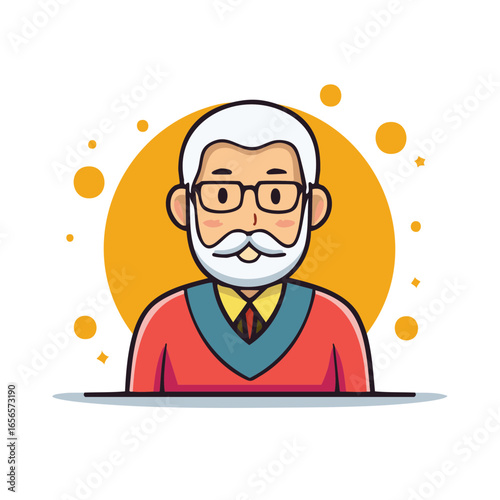 Cartoon Illustration of a Mature Person with Glasses and Beard Wearing a Sweater