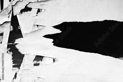 Old ripped torn blank black and white fly posters textures backgrounds grunge creased crumpled paper vintage collage placards empty space for text