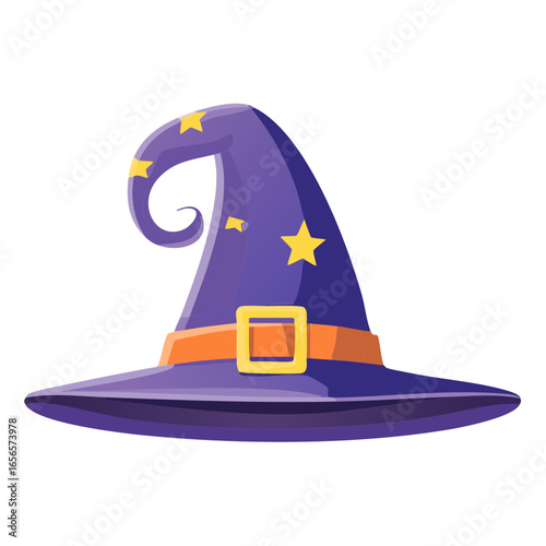 Purple Witch Hat with Stars and Orange Buckle Costume Accessory for Halloween Season