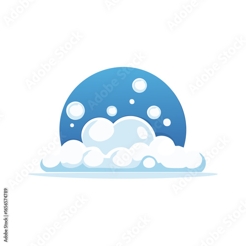 Stylized Blue Circle with Foam and Bubbles Cartoon Illustration Graphic Resource