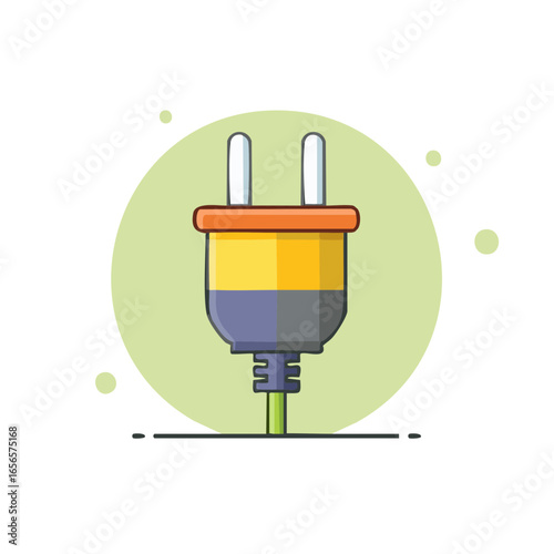 Colorful Electrical Plug Connector Illustration with Two Prongs on a Light Green Circle