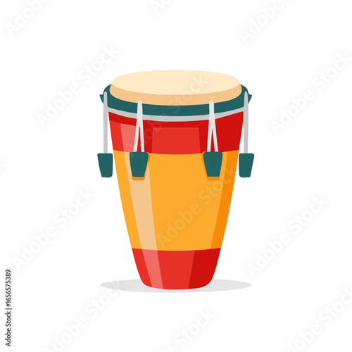 Vibrant Cartoon Conga Drum with Orange and Red Strips Musical Instrument