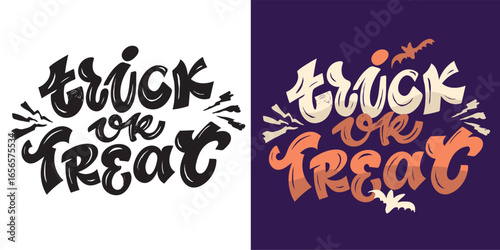Happy Halloween set - Trick or treat – funny cute  hand drawn doodle lettering label, t-shirt design, mug print, sticker print.