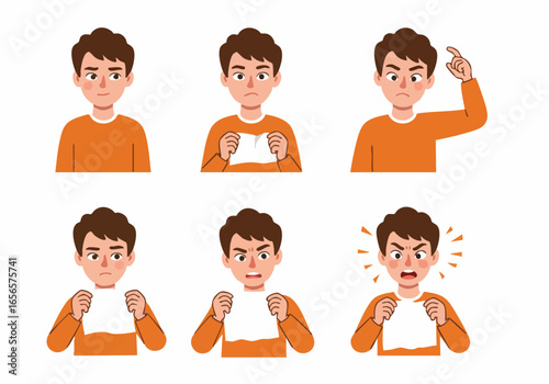 Expressions of Frustration and Anger: A Young Man Reacting to a Paper Document