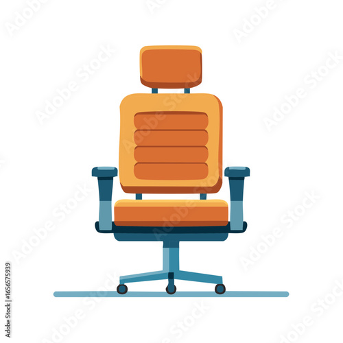 Ergonomic Orange Office Chair with Headrest and Armrests. Modern Furniture Illustration.